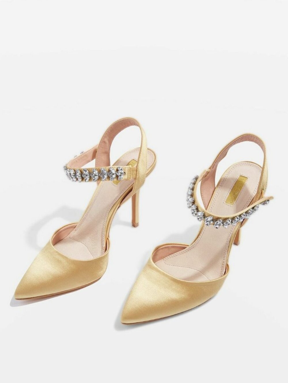 Topshop Gem Embellished Court Satin Dress Heels Pumps Shoes SZ 37 EU New